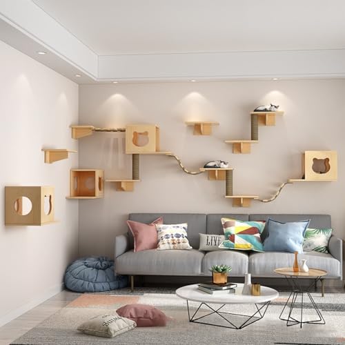 Katzen Kletterwand Set, Katzen Wandelemente, Massivholz Katzenwandmöbel Set, Katzentreppe Wand für Katze Catwalk, inkl. Katzenhaus, Katzentreppe, Katzenkratzbaum, Katzensprungbrett Katzen Kletterwand Set, Katzen Wandelemente, Massivholz Katzenwandmöbel Set, Katzentreppe Wand für Katze Catwalk, inkl. Katzenhaus, Katzentreppe, Katzenkratzbaum, Katzensprungbrett von TWSOUL