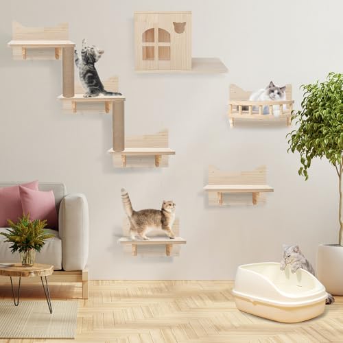 Kletterwand Katzen, Katzen Wandelemente aus Holz, Stabiles Katzenwandmöbel, Kletterwand Set mit Katzentreppe, Katzenhaus und Plattform, Wandmontage Kletterwand Katzen, Katzen Wandelemente aus Holz, Stabiles Katzenwandmöbel, Kletterwand Set mit Katzentreppe, Katzenhaus und Plattform, Wandmontage von TWSOUL