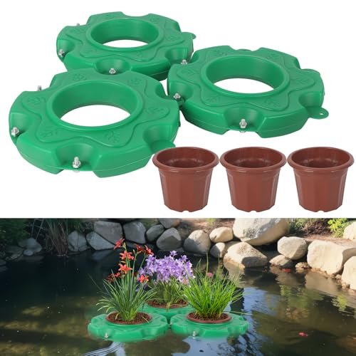 Schwimminsel Teich Blumentopf,Schwimmender Pflanzeinsatz für Gartenteich,Schwimminsel Teichpflanzen Pflanzgefäß,Teichinsel Pflanzkorb,Pflanzinsel für Wasserspiele Teichee Dekoration (Rund A, 3PCS) von TWSOUL