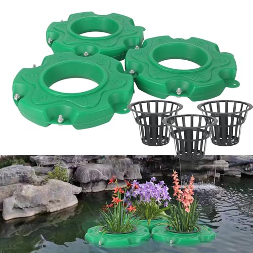 Schwimminsel Teich Blumentopf,Schwimmender Pflanzeinsatz für Gartenteich,Schwimminsel Teichpflanzen Pflanzgefäß,Teichinsel Pflanzkorb,Pflanzinsel für Wasserspiele Teichee Dekoration (Rund B, 3PCS) von TWSOUL