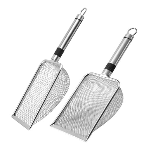 TWSOUL 6 STK Gartensieb aus Edelstahl,Gartensieb Erde,Kompostsieb mit Griff,Erdsieb,Sandsieb,Badesandschaufel für Sand Steine Erde Kompost Reiniger Scooper (2PCS 3,8/5,5 mm Masche Edelstahlgriff) von TWSOUL