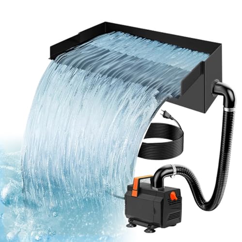 Teich Wasserfall für Gartenteich,Edelstahl Teichwasserfall Set,Teichpumpe mit Wasser Fluss Wasserfälle Kit,Wasserfallfilter Komplettset,Brunnen Wasser Feature (KEIN Licht) (20cm,30W 2000 L/H Pumpe) von TWSOUL