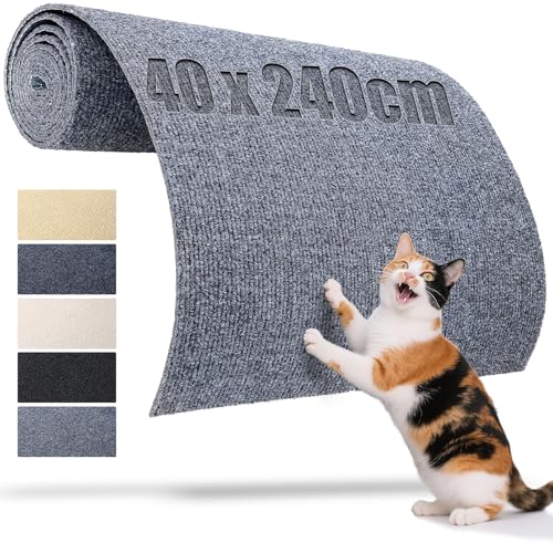 TXXATX Katzen Kratzmatte Selbstklebend 240x40 cm Kratzbrett Kratzwand Grau Kratzschutz Sofa Katze Kratzteppich für DIY Kratzbretter Katze Katzenturm Wand Möbel von TXXATX