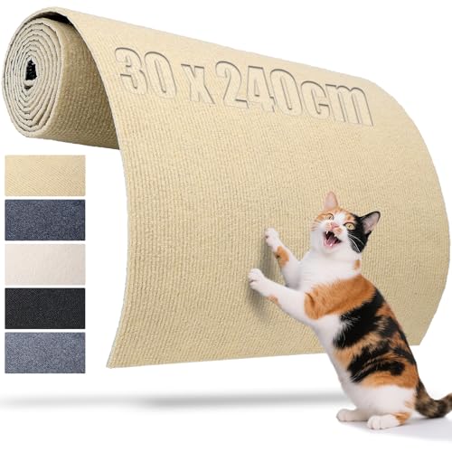 TXXATX Kratzmatte Katze Selbstklebende Kratzmatte 240x30 cm Kratzbrett Kratzwand Kratzteppich Khaki Kratzschutz Sofa Katze für DIY Kratzbretter Katzen Katzenturm Wand Möbel von TXXATX