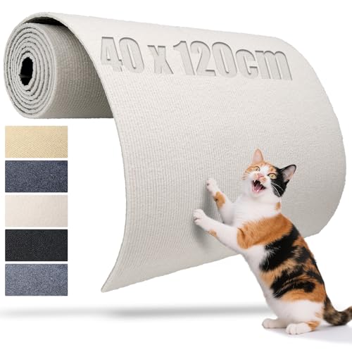 TXXATX Kratzmatte Selbstklebend 120x40 cm Katzen Kratzbrett Weiß Kratzmatte Katze Kratzwand Kratzteppich für DIY Kratzbretter Katze Katzenturm Möbel Sofa Wand von TXXATX