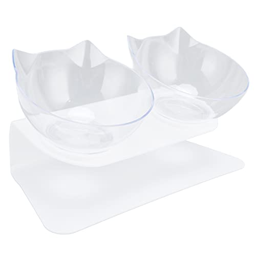 15 ° geneigter Doppel-Katzennapf, Nackenschutz, Haustier-Futterschüssel Zuhause, Haustiergeschäft, Wohnzimmer (weißer Boden + transparente Schale) von TYCIONG