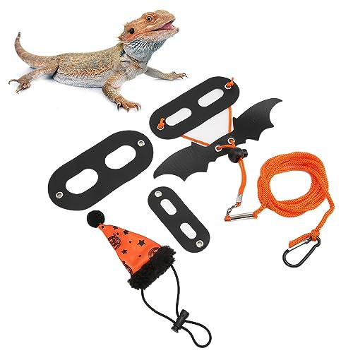 Echsenkleidung Reptilienkostüm Haustier Halloween Outfit mit Kürbishut Verstellbare Traktionsseilflügel für Eidechsen Hamster Kleine Haustiere von TYCIONG