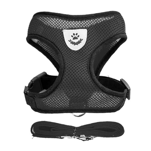 TYDHGSE Atmungsaktives Mesh-Katzengeschirr Und Leine for Kleine Hunde, Verstellbar, Katzengeschirr, Welpengeschirr, Weste for Französische Bulldogge, Chihuahua, Mops(Black,S (1.5-2.5kg)) von TYDHGSE
