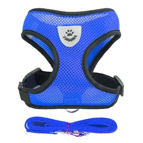 TYDHGSE Atmungsaktives Mesh-Katzengeschirr Und Leine for Kleine Hunde, Verstellbar, Katzengeschirr, Welpengeschirr, Weste for Französische Bulldogge, Chihuahua, Mops(Blue,S (1.5-2.5kg)) von TYDHGSE
