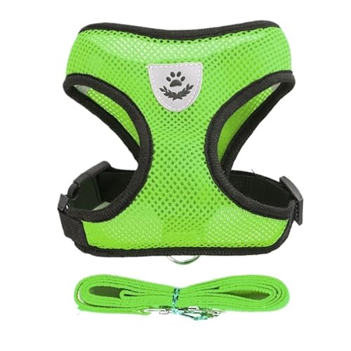 TYDHGSE Atmungsaktives Mesh-Katzengeschirr Und Leine for Kleine Hunde, Verstellbar, Katzengeschirr, Welpengeschirr, Weste for Französische Bulldogge, Chihuahua, Mops(Green,M (2.5-4kg)) von TYDHGSE