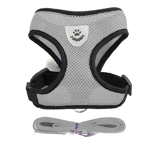 TYDHGSE Atmungsaktives Mesh-Katzengeschirr Und Leine for Kleine Hunde, Verstellbar, Katzengeschirr, Welpengeschirr, Weste for Französische Bulldogge, Chihuahua, Mops(Grey,S (1.5-2.5kg)) von TYDHGSE