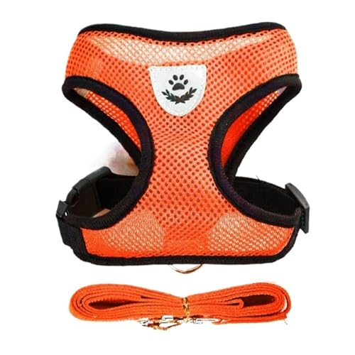 TYDHGSE Atmungsaktives Mesh-Katzengeschirr Und Leine for Kleine Hunde, Verstellbar, Katzengeschirr, Welpengeschirr, Weste for Französische Bulldogge, Chihuahua, Mops(Orange,S (1.5-2.5kg)) von TYDHGSE