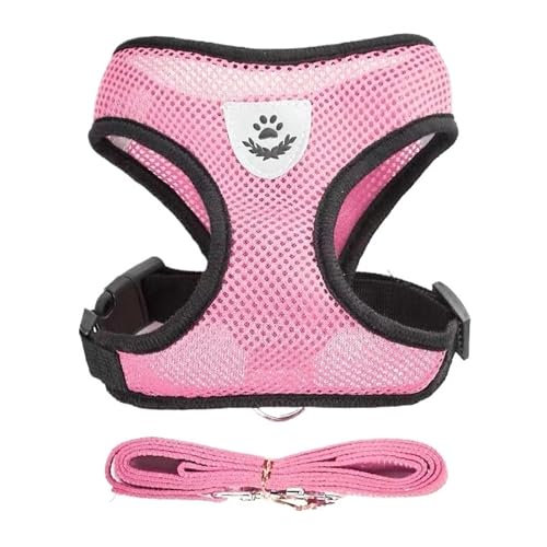 TYDHGSE Atmungsaktives Mesh-Katzengeschirr Und Leine for Kleine Hunde, Verstellbar, Katzengeschirr, Welpengeschirr, Weste for Französische Bulldogge, Chihuahua, Mops(Pink,S (1.5-2.5kg)) von TYDHGSE