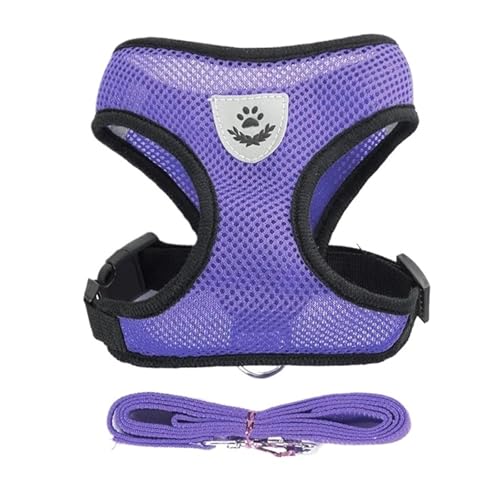 TYDHGSE Atmungsaktives Mesh-Katzengeschirr Und Leine for Kleine Hunde, Verstellbar, Katzengeschirr, Welpengeschirr, Weste for Französische Bulldogge, Chihuahua, Mops(Purple,S (1.5-2.5kg)) von TYDHGSE