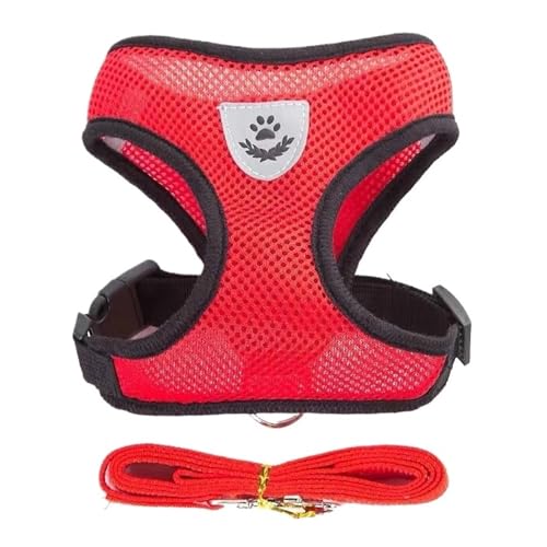 TYDHGSE Atmungsaktives Mesh-Katzengeschirr Und Leine for Kleine Hunde, Verstellbar, Katzengeschirr, Welpengeschirr, Weste for Französische Bulldogge, Chihuahua, Mops(Red,S (1.5-2.5kg)) von TYDHGSE