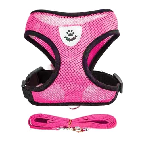 TYDHGSE Atmungsaktives Mesh-Katzengeschirr Und Leine for Kleine Hunde, Verstellbar, Katzengeschirr, Welpengeschirr, Weste for Französische Bulldogge, Chihuahua, Mops(Rose red,L (4-6kg)) von TYDHGSE