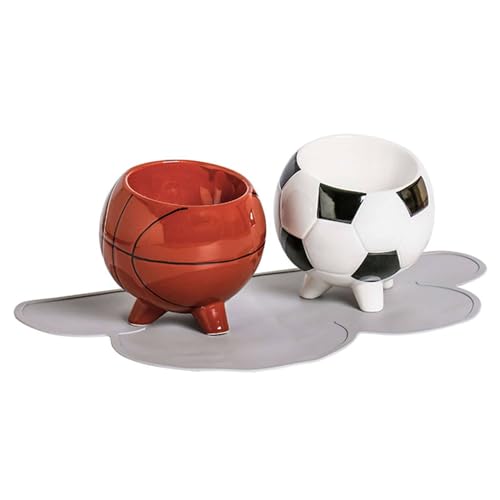 Erhöhter Katzennapf In Form Eines Basketball-Fußballs Aus Keramik Für Kleine Haustiere. Erhöhter Katzennapf Für Futter Und Wasser-Mischen-Zwei Schüsseln Mit Rutschfester Matte Erhöhter Katzennapf In Form Eines Basketball-Fußballs Aus Keramik Für Kleine Haustiere. Erhöhter Katzennapf Für Futter Und Wasser-Mischen-Zwei Schüsseln Mit Rutschfester Matte von TYMYYS