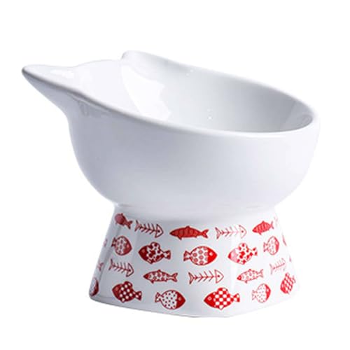 Roter, Erhöhter, Geneigter Erhöhter Katzennapf Für Futter Und Wasser, Keramiknapf Für Katzen Und Kleine Hunde-Weiß B-1 von TYMYYS