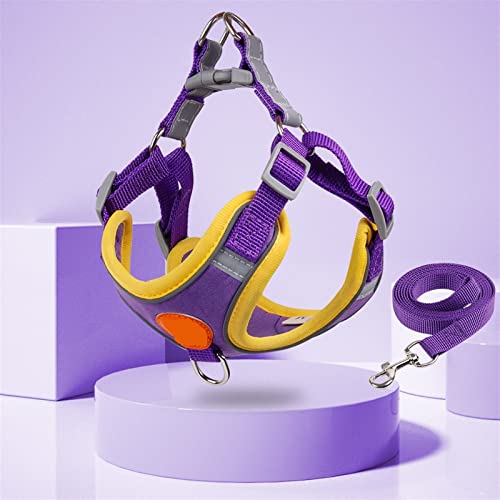 Hundegeschirr Pet Dog Harness Leash Set Reflektierendes, verstellbares Welpengeschirr im Freien, Gehen, Laufen, Weste, Geschirr for kleine Meduim-Hunde Leine (Color : Purple, Size : L(for7-10kg)) von TYNXK