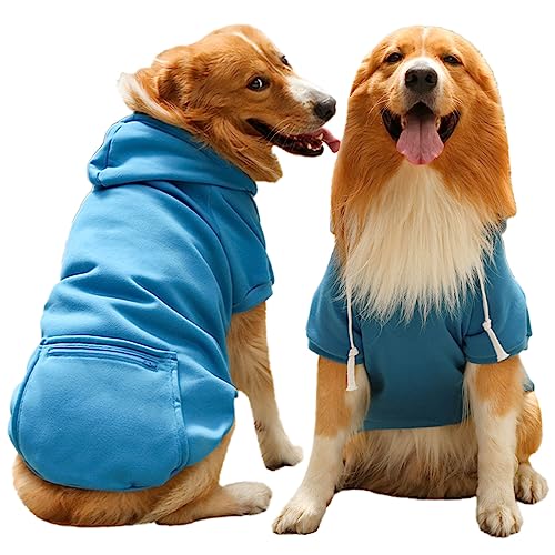 Hund Hoodie Haustier Kleidung Hund Hoodies mit Tasche Basic Hoodie Sweater für Kleine Mittlere Große Hunde Blau 3XL von TYONMUJO