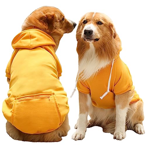 Hund Hoodie Haustier Kleidung Hund Hoodies mit Tasche Basic Hoodie Sweater für Kleine Mittlere Große Hunde Gelb 2XL von TYONMUJO