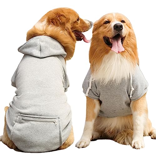 Hund Hoodie Haustier Kleidung Hund Hoodies mit Tasche Basic Hoodie Sweater für Kleine Mittlere Große Hunde Grau 2XL von TYONMUJO