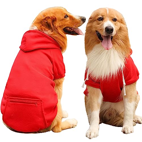 Hund Hoodie Haustier Kleidung Hund Hoodies mit Tasche Basic Hoodie Sweater für Kleine Mittlere Große Hunde Rot 2XL von TYONMUJO