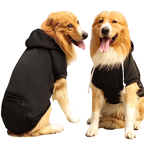Hund Hoodie Haustier Kleidung Hund Hoodies mit Tasche Basic Hoodie Sweater für Kleine Mittlere Große Hunde Schwarz 3XL von TYONMUJO