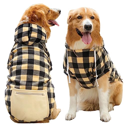 Hunde-Kapuzenpullover mit Tasche, Haustierkleidung, warmer Kapuzenpullover, Pullover für kleine, mittelgroße und große Hunde, Gelb kariert, Größe 4XL von TYONMUJO
