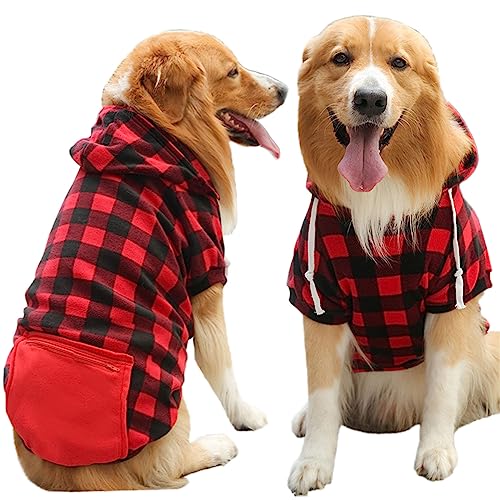 Hunde-Kapuzenpullover mit Tasche, Haustierkleidung, warmer Kapuzenpullover, Pullover für kleine, mittelgroße und große Hunde, rot kariert, Größe 3XL von TYONMUJO