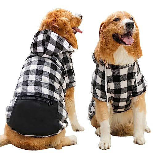 Hunde-Kapuzenpullover mit Tasche, Haustierkleidung, warmer Kapuzenpullover, Pullover für kleine, mittelgroße und große Hunde, weiß kariert, Größe 3XL von TYONMUJO