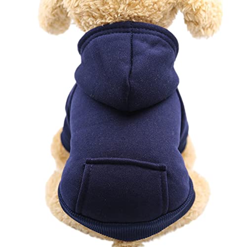 Hunde-Kapuzenpullover mit Tasche Haustier Warmer Pullover für Winter Kleine Mittlere Hunde Welpenmantel Marineblau 2X von TYONMUJO