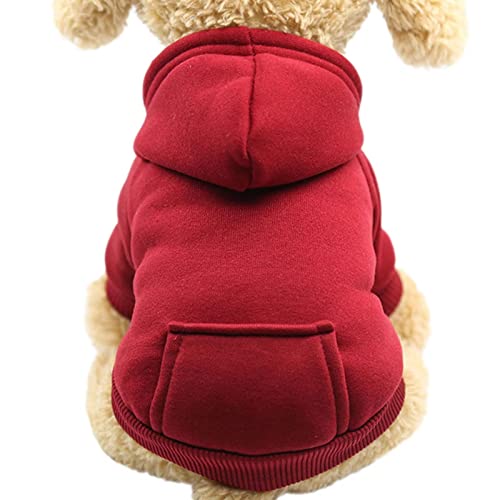 Hunde-Kapuzenpullover mit Tasche Haustier Warmer Pullover für Winter Kleine Mittlere Hunde Welpenmantel Rot 2X von TYONMUJO