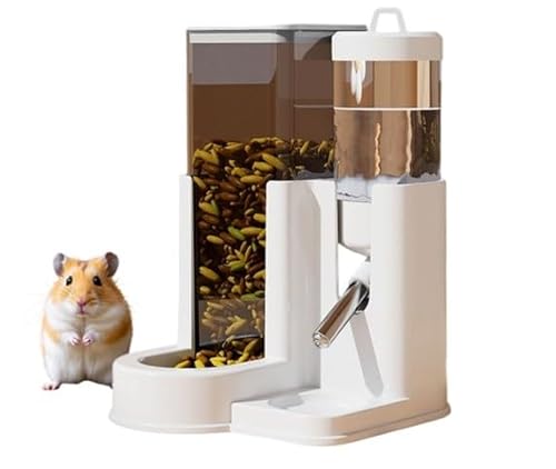 Automatischer Hamster Wasserspender & Futterspender Set 2-in-1, Auslaufsicher & Tropfsicher, 10.5x11x15cm, für Kleintierkäfige von Hamster, Kaninchen, Mäuse, Ratten und Andere Nagetiere, Weiß (Grau) von TYUIOP