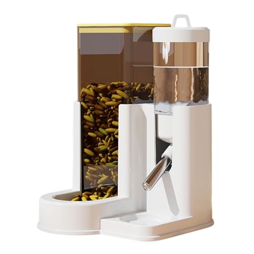 Automatischer Hamster Wasserspender & Futterspender Set 2-in-1, Auslaufsicher & Tropfsicher, 10.5x11x15cm, für Kleintierkäfige von Hamster, Kaninchen, Mäuse, Ratten und Andere Nagetiere, Weiß (Gelb) von TYUIOP