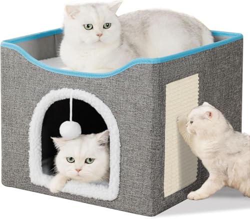 Katzenhöhle 42x42x35cm - Gemütliches Katzenhaus für drinnen und draußen, Katzenhaus Indoor, Stabile Konstruktion Katzen und Kätzchen - Leicht zu Reinigen & Aufzubauen (Grau, 42x42x35cm) von TYUIOP