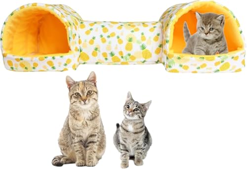 Kleintier-Tunnel-Höhle 51x19x15cm - Waschbares Versteck mit Dinosaurier-Muster - Für Kaninchen, Hamster, Frettchen & Katzen - Kuscheliges Schlafhaus mit Eingangstunnel (Gelb, 51x19x15cm) von TYUIOP