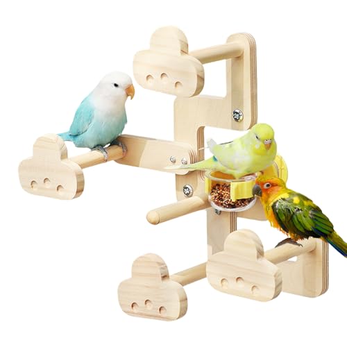 TYUKXJH Vogelstange für den Innenbereich – Spielzeug aus Holz für Wellensittiche mit Futterstation – Trinkzubehör für Nymphensittiche Hühner Beobachtung Innen Außen Balkon Garten Hof von TYUKXJH