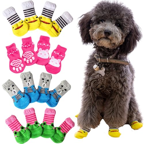 TYXHXTF 16 Stück Indoor Anti-Rutsch Socken für Hunde, Paw Protectoren Hundesocken, Hundesocken Pfotenschutz, Drinnen Warme Haustierschutz für Kleine von TYXHXTF