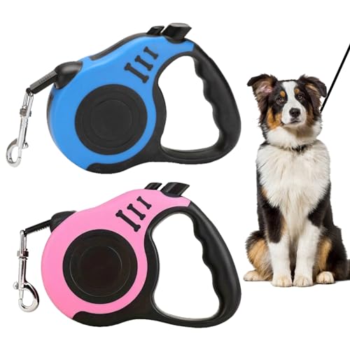 TYXHXTF 2 Pcs Hundeleine Ausziehbar, Ausziehbare Leine, Rollleine Hundeleine, für Hunde bis 15 kg, Softgriff, für Kleine, Mittelgroße Hunde (Blau, Rosa, 5 Meter) von TYXHXTF