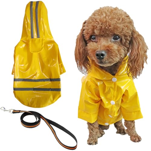 TYXHXTF Hunde Regenmantel, Wasserdichter Hunderegenmantel, Hundemantel mit Kapuze und Reflektoren, Leichte Regenjacke Hund Geeignet, für Kleine und Mittlere Hunde von TYXHXTF