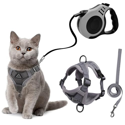 TYXHXTF Katzengeschirr mit Leine Ausbruchsicher Set, Katzen Geschirr mit Leine 3m, mit Reflektierenden Streifen, Fuß Katzenleine Verstellbar Katzenweste (M) von TYXHXTF