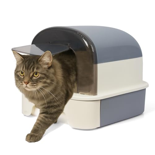 TZHYKPHOME Geschlossene Katzentoilette mit Fronttürklappe und Schaufel, überdachte Katzentoilette mit Griff und Schnallen für Portabilität und Privatsphäre (Misty Gray) von TZHYKPHOME
