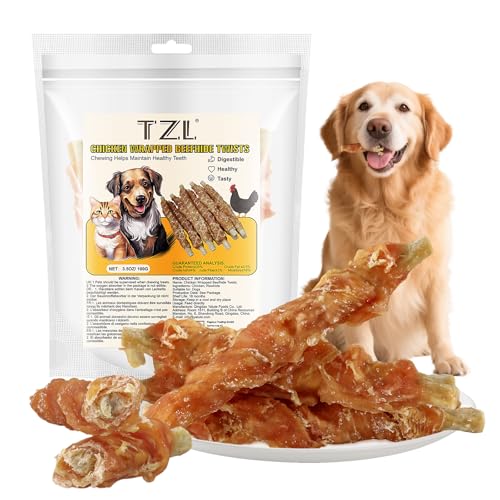 TZL 100g Rinderhaut-Kausnacks umwickelt mit Hühnerbrust, Natürliche Zahnreinigung und lang anhaltende Kausticks für kleine und mittlere Hunde, 4,7 Zoll (12 cm) von TZL