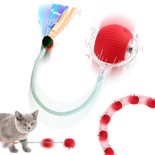 TZQFROCE Interaktives Katzenspielzeug Elektrisch Katzenspielzeug Ball Intelligentes Katzen Spielzeug mit Schwanz 360° Automatisch Hundeball Elektrisch Rollball mit LED-Licht für Katzen Und Hunde von TZQFROCE