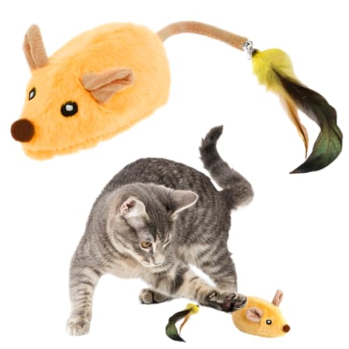 TZQFROCE Katzenspielzeug Elektrisch Spielmaus Magic Maus Katze Katzenspielzeug Mäuse mit Federschwanz Elektrisch Interaktives Spielzeug für Katzen 2 Arbeitsmodi(Gelb) von TZQFROCE