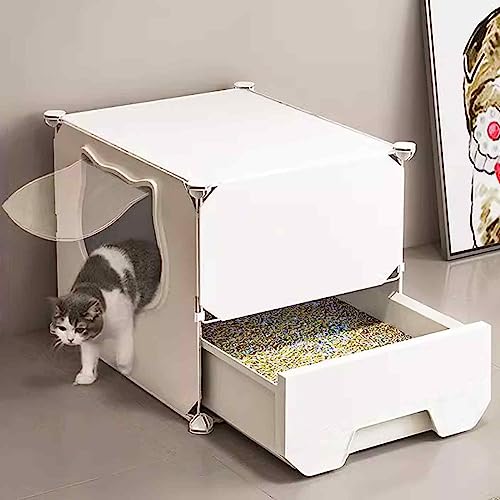 Katzenkäfig mit Katzentoilette, Katzenspielgehege für den Innenbereich, Katzenstreugehege, Metall und ABS-Kunststoff, geruchshemmend, leicht zu reinigen, einfach zu montieren von TZUFA