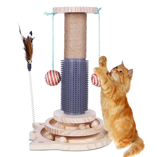 TaFoyu Hölzernes Katzenspielzeug, 5 in 1 Katzenspielzeug, Katze Sisal Seil Kratzbaum mit hängenden Ball, geeignet für kleine bis mittelgroße Katzen TaFoyu Hölzernes Katzenspielzeug, 5 in 1 Katzenspielzeug, Katze Sisal Seil Kratzbaum mit hängenden Ball, geeignet für kleine bis mittelgroße Katzen von TaFoyu