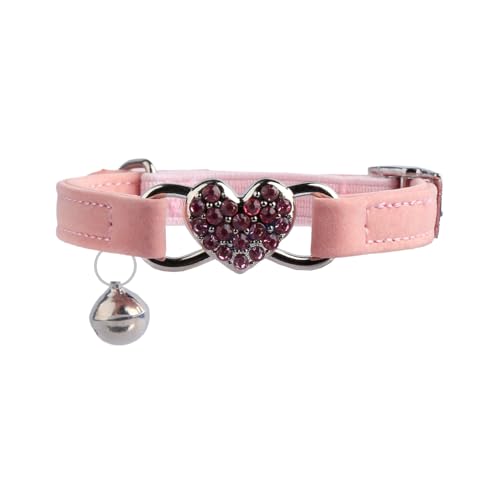 Tabanzhe Katzenhalsband in Herzform, verstellbar, Strass-Halsband mit Sicherheitsgurt und Glöckchen, glitzernd, weiches Plüsch-Samt-Halsband für Kätzchen, kleine Hunde und Katzen, Rosa Tabanzhe Katzenhalsband in Herzform, verstellbar, Strass-Halsband mit Sicherheitsgurt und Glöckchen, glitzernd, weiches Plüsch-Samt-Halsband für Kätzchen, kleine Hunde und Katzen, Rosa von Tabanzhe