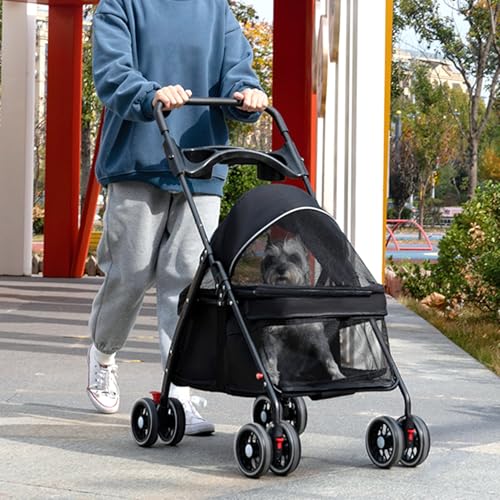 Tacarlha Hundekatze Kinderwagen, 3-Rad-Hundewagen für kleine mittelgroße Hunde, Hochleistungsmetallrahmen, atmungsaktive Netzfenster, Tassenhalter und Doppelbremsen-Hinterräder, Faltbare Haustiert Tacarlha Hundekatze Kinderwagen, 3-Rad-Hundewagen für kleine mittelgroße Hunde, Hochleistungsmetallrahmen, atmungsaktive Netzfenster, Tassenhalter und Doppelbremsen-Hinterräder, Faltbare Haustiert von Tacarlha